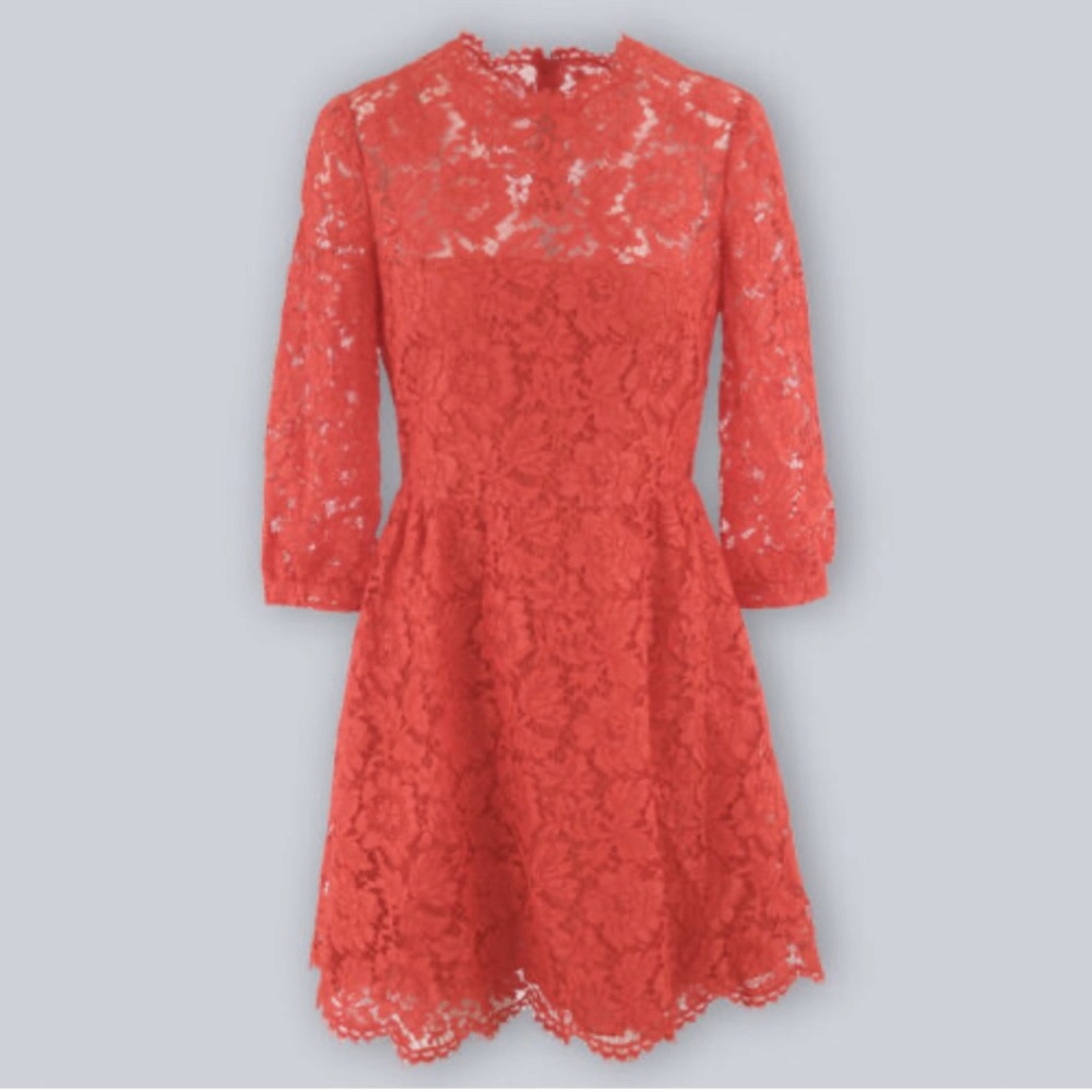 Valentino 3/4 Sleeve Red Lace Dress